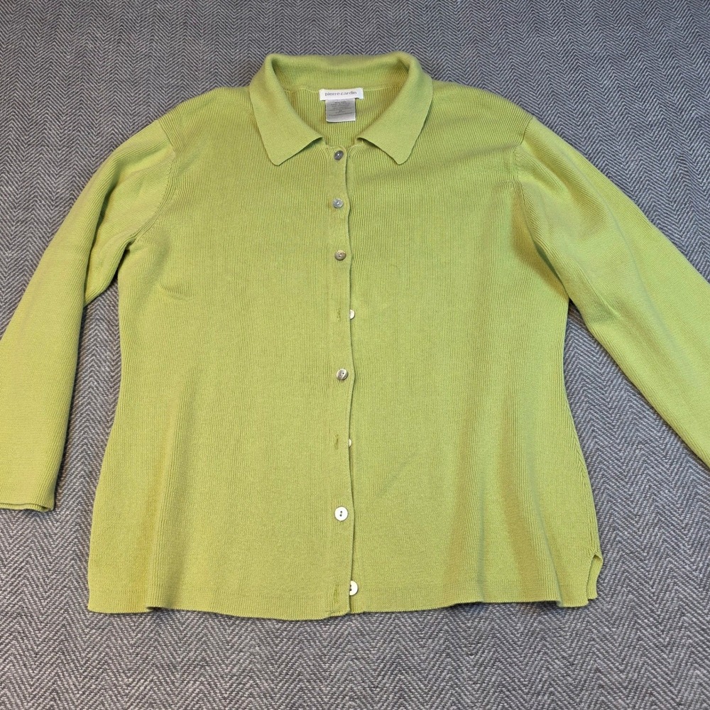 Pierre Cardin Lime Green Ribbed Cotton Button Front Cardigan Sweater 56-1342-7 M